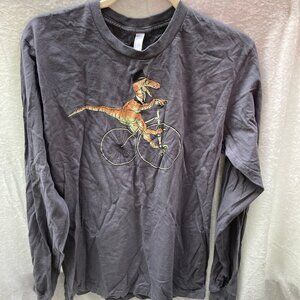 American Apparel Velociraptor on a Bicycle Long Sleeve T Shirt Size M